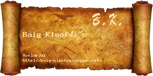 Baig Kleofás névjegykártya